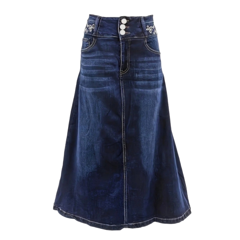 Dark Blue Denim Maxi Skirt - Classic A-Line